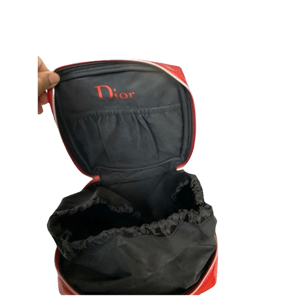 Christian Dior CD Logo Makeup Cosmetic Bag Clutch Pouch Red Patent Leather - Picture 4 of 8